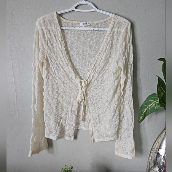 Ardene Tops - Cream Lace Tie-Front Cardigan